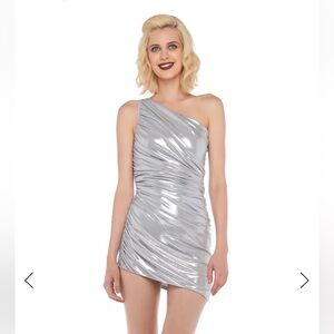 Norma Kamali Diana MINI Pickleball Silver Metallic Dress